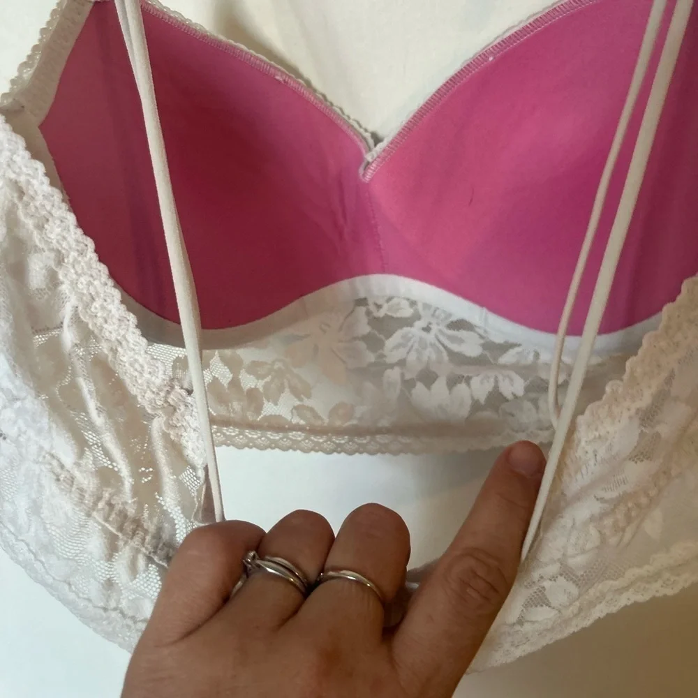 PINK Large White Lace Bralette
